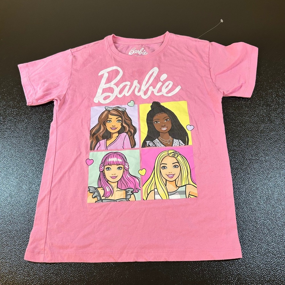 Barbie Hybrid Graphic T Shirt Girls Medium 7-8 Pink Short Sleeve Screen Print